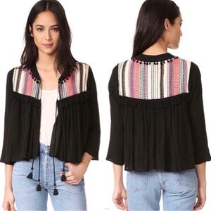 Rahi Cali Nomad Black Fringe Tassel Tie Front Blouse